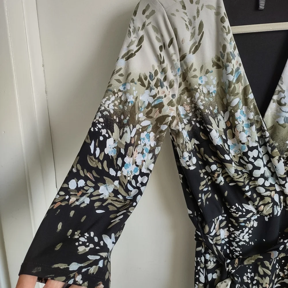 Floral Wrap Maxi Dress in Black, Olive & Cream - Picture 3 of 4
